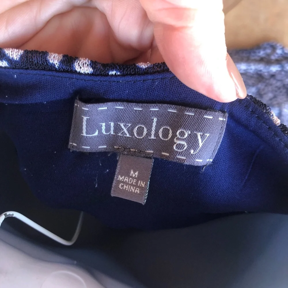 Luxology blue and cream 3/4 length sleeve midi dress size medium - Picture 2 of 6